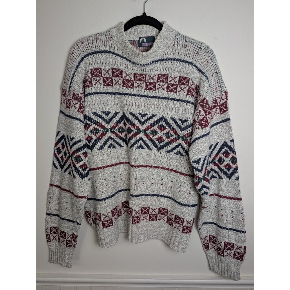 Vintage Timber Trail Fair Isle Knit Sweater Mens Med Cotton USA Crew Neck Ski